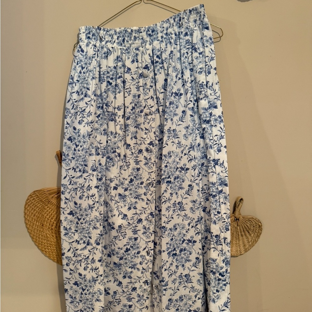New Look Blue and White Smocked Maxi Skirt